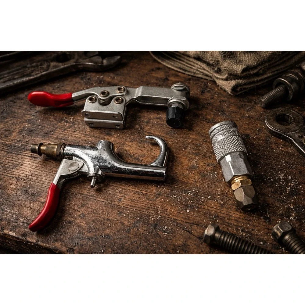 Lot of 3 Industrial Parts Toggle Clamp Air Blow Gun Quick Connect Coupler Untest